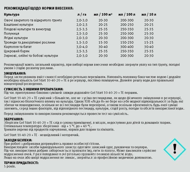 Добриво Gel Start (Старт) 10-40-20 +ТЕ, 500 мл 90043 фото