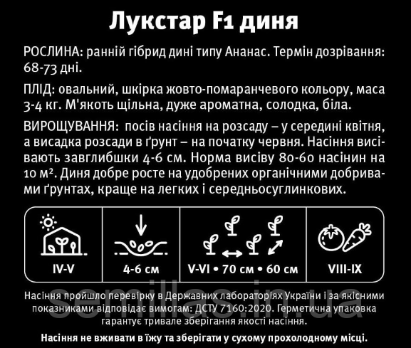 Семена дыни Лукстар F1, 5 шт., ранняя, Ананас тип, ТМ "ЛедаАгро" 90053 фото